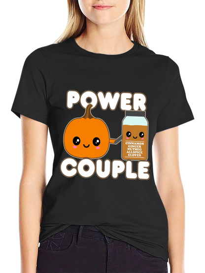 Camiseta Negra Power Couple Calabaza Especia Otoñal