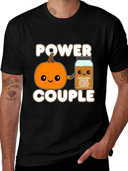 Camiseta Negra Power Couple Calabaza Especia Otoñal