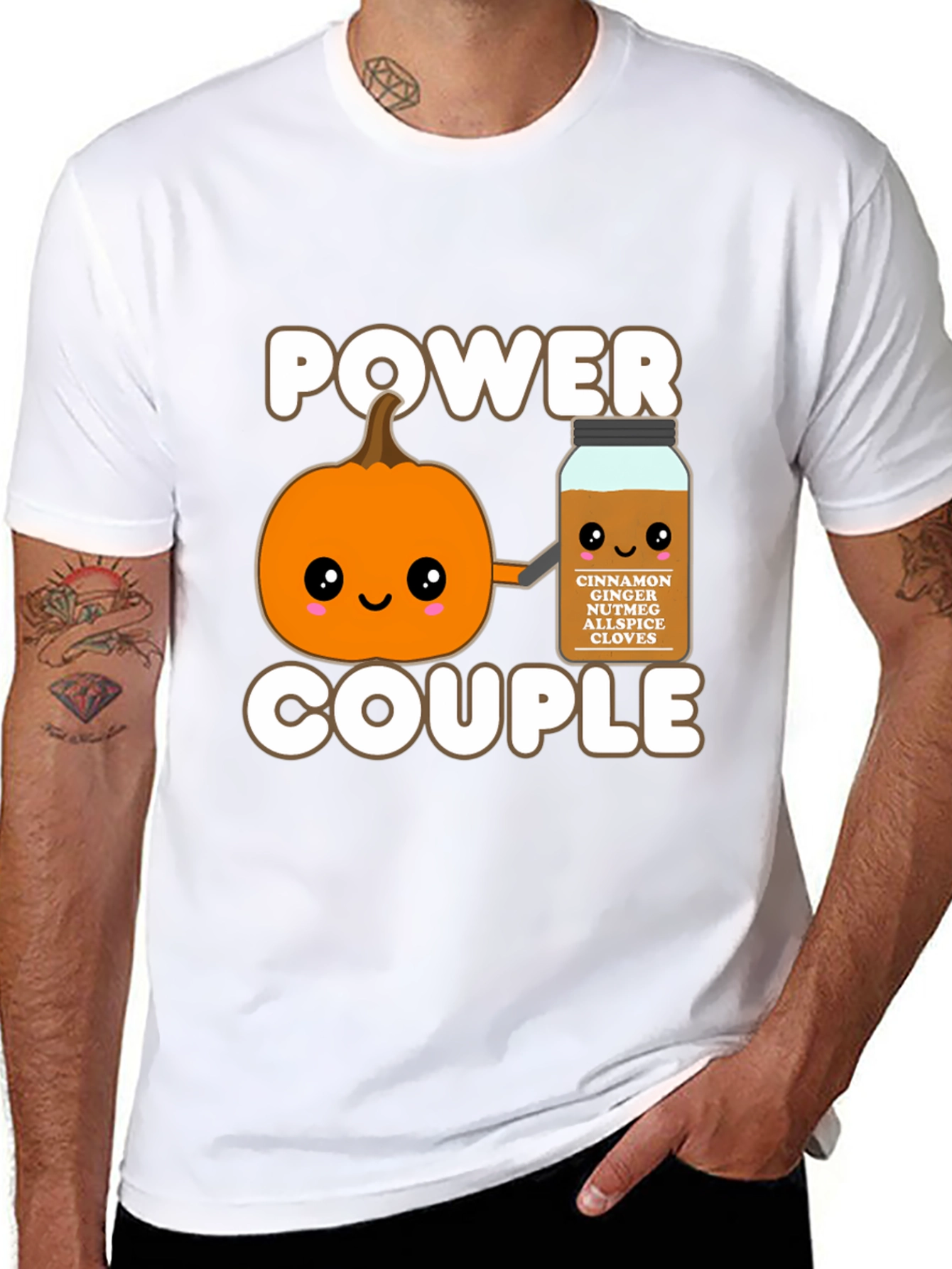 Camiseta Negra Power Couple Calabaza Especia Otoñal