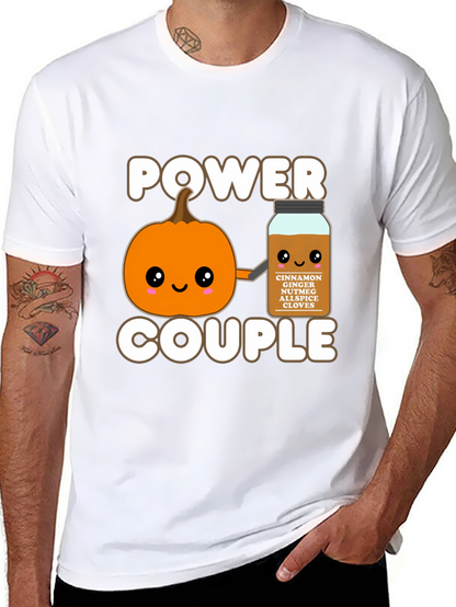 Camiseta Negra Power Couple Calabaza Especia Otoñal