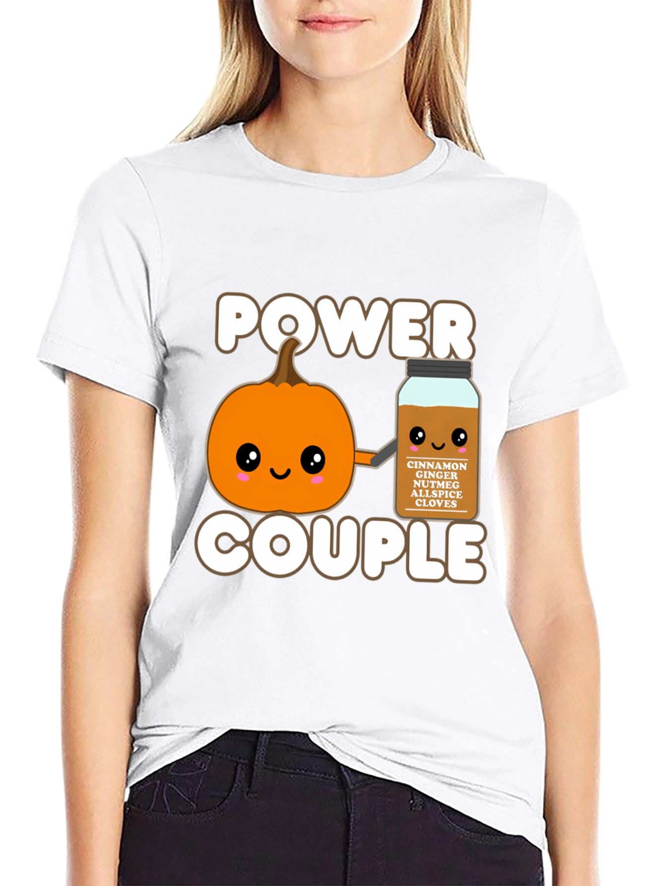Camiseta Negra Power Couple Calabaza Especia Otoñal