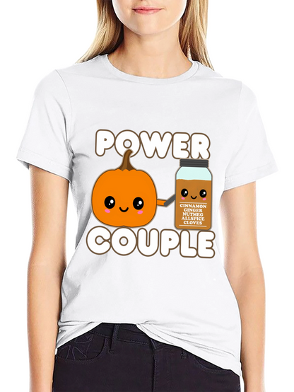 Camiseta Negra Power Couple Calabaza Especia Otoñal