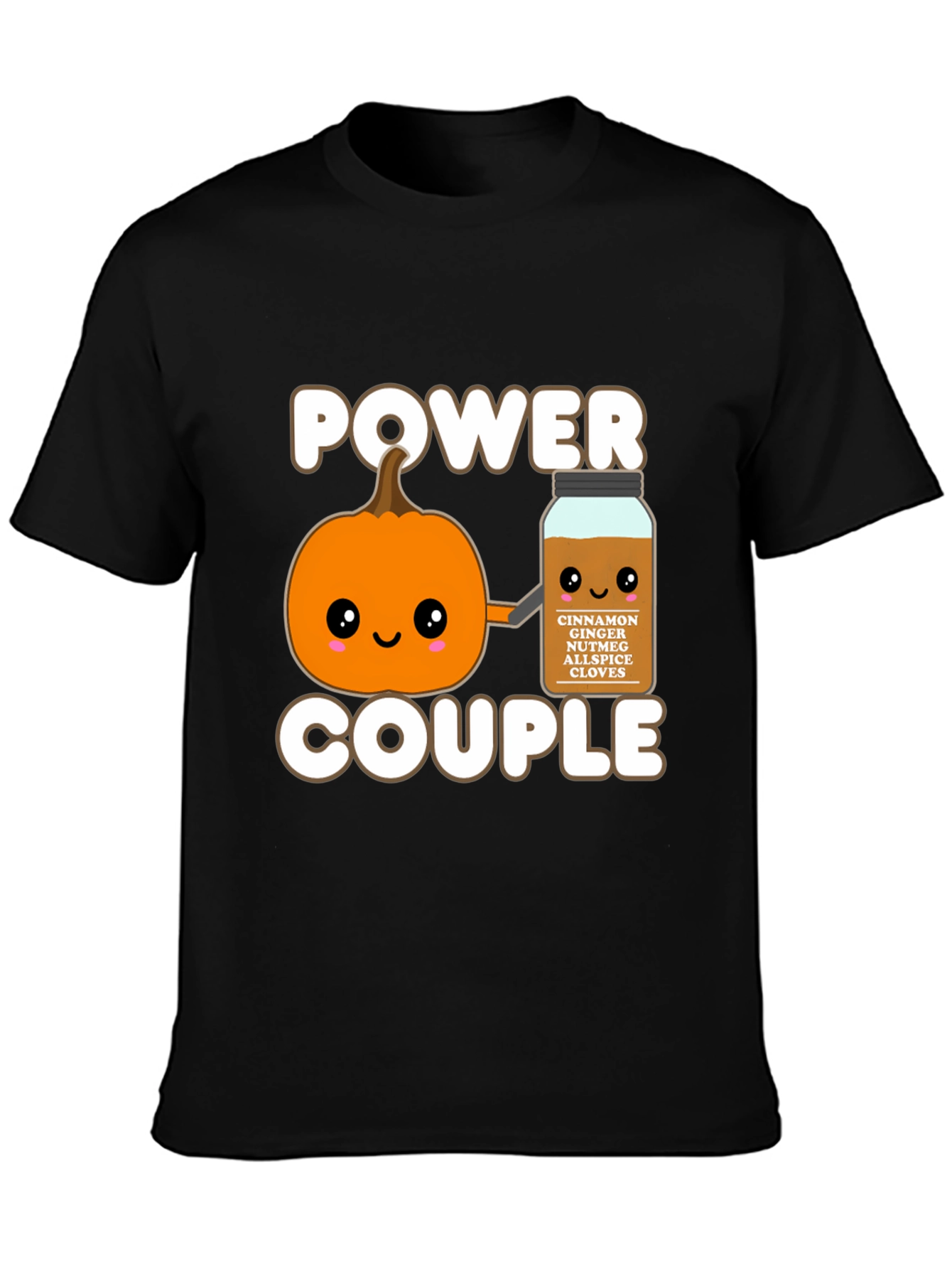 Camiseta Negra Power Couple Calabaza Especia Otoñal