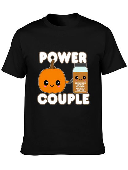Camiseta Negra Power Couple Calabaza Especia Otoñal