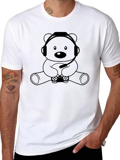 Camiseta Negra con Diseño de Oso Gamer