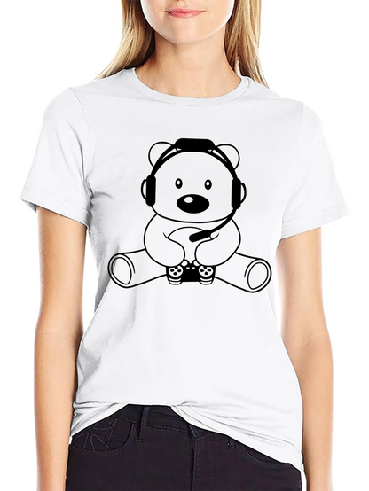 Camiseta Negra con Diseño de Oso Gamer