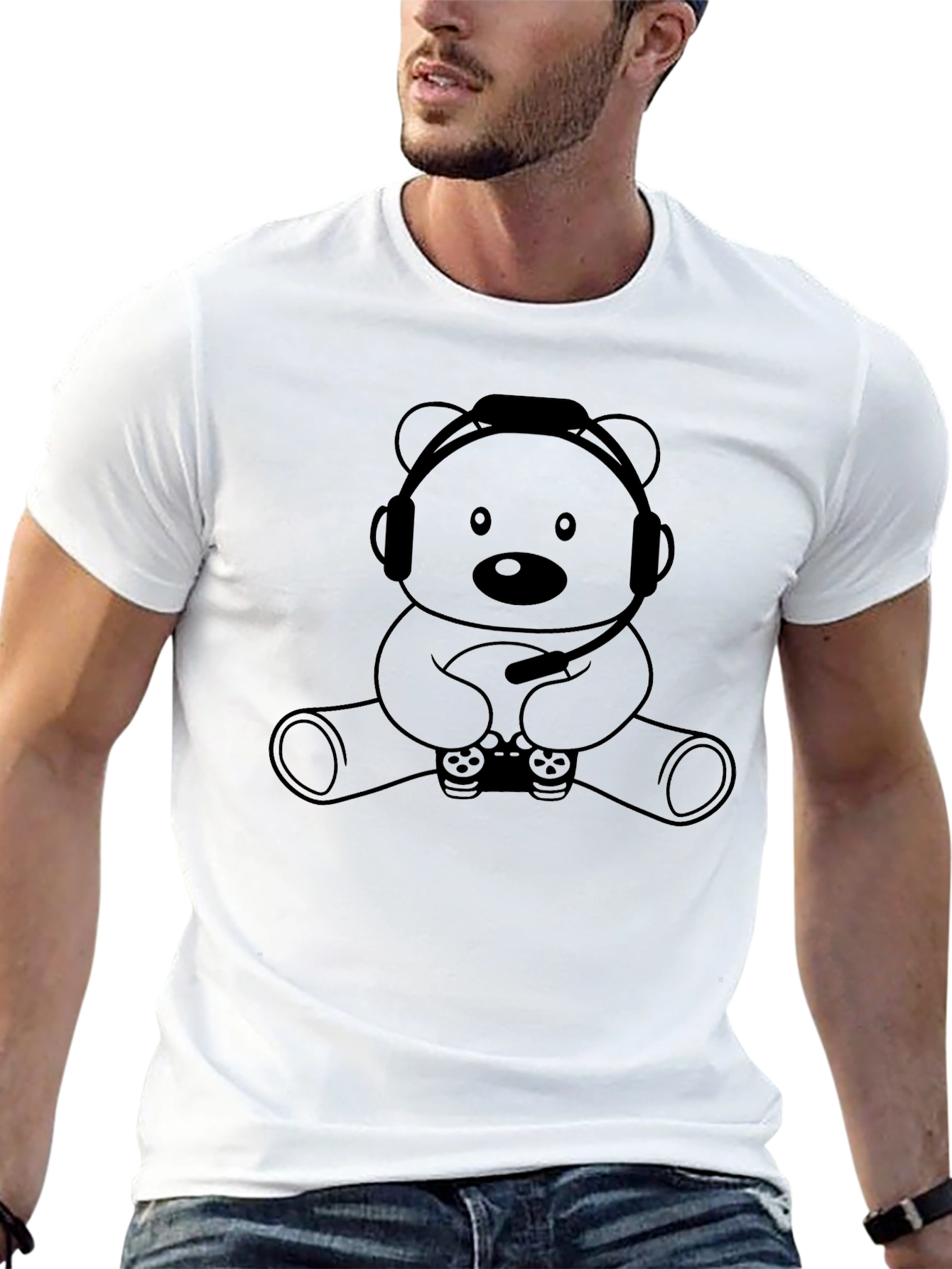 Camiseta Negra con Diseño de Oso Gamer