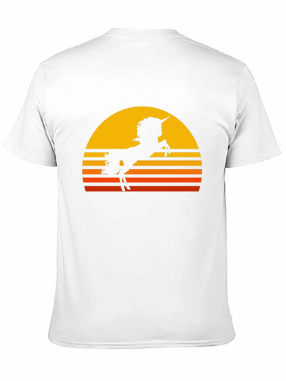 Camiseta Negra Unicornio Atardecer Retro