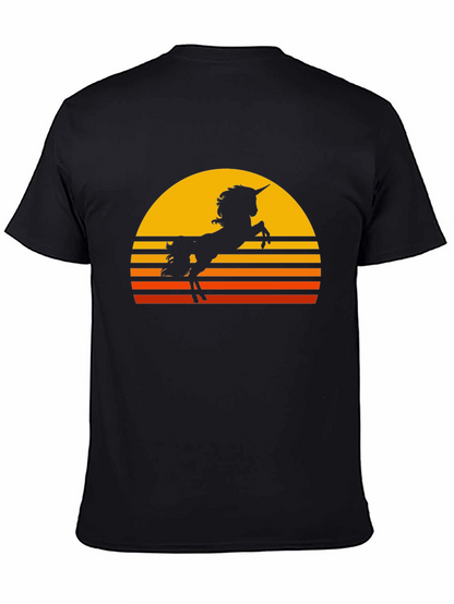 Camiseta Negra Unicornio Atardecer Retro