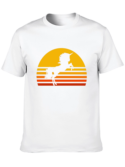 Camiseta Negra Unicornio Atardecer Retro