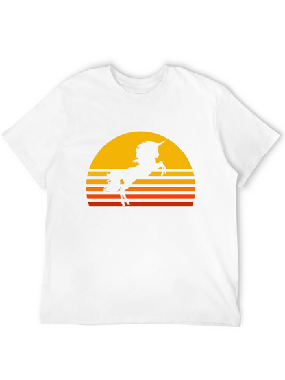 Camiseta Negra Unicornio Atardecer Retro
