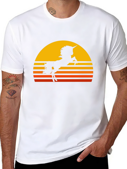 Camiseta Negra Unicornio Atardecer Retro