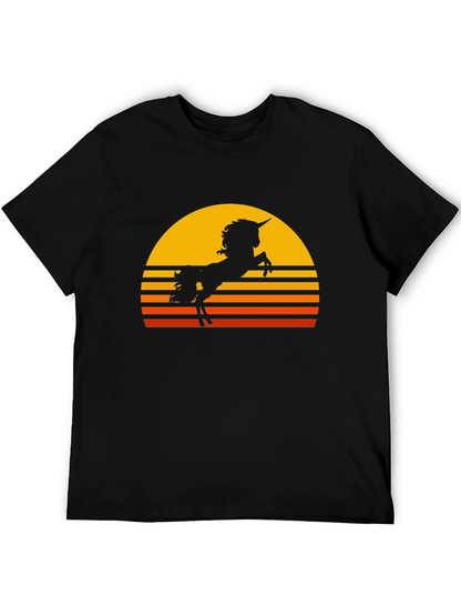 Camiseta Negra Unicornio Atardecer Retro