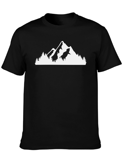 Camiseta Negra con Diseño de Montaña y Bosque