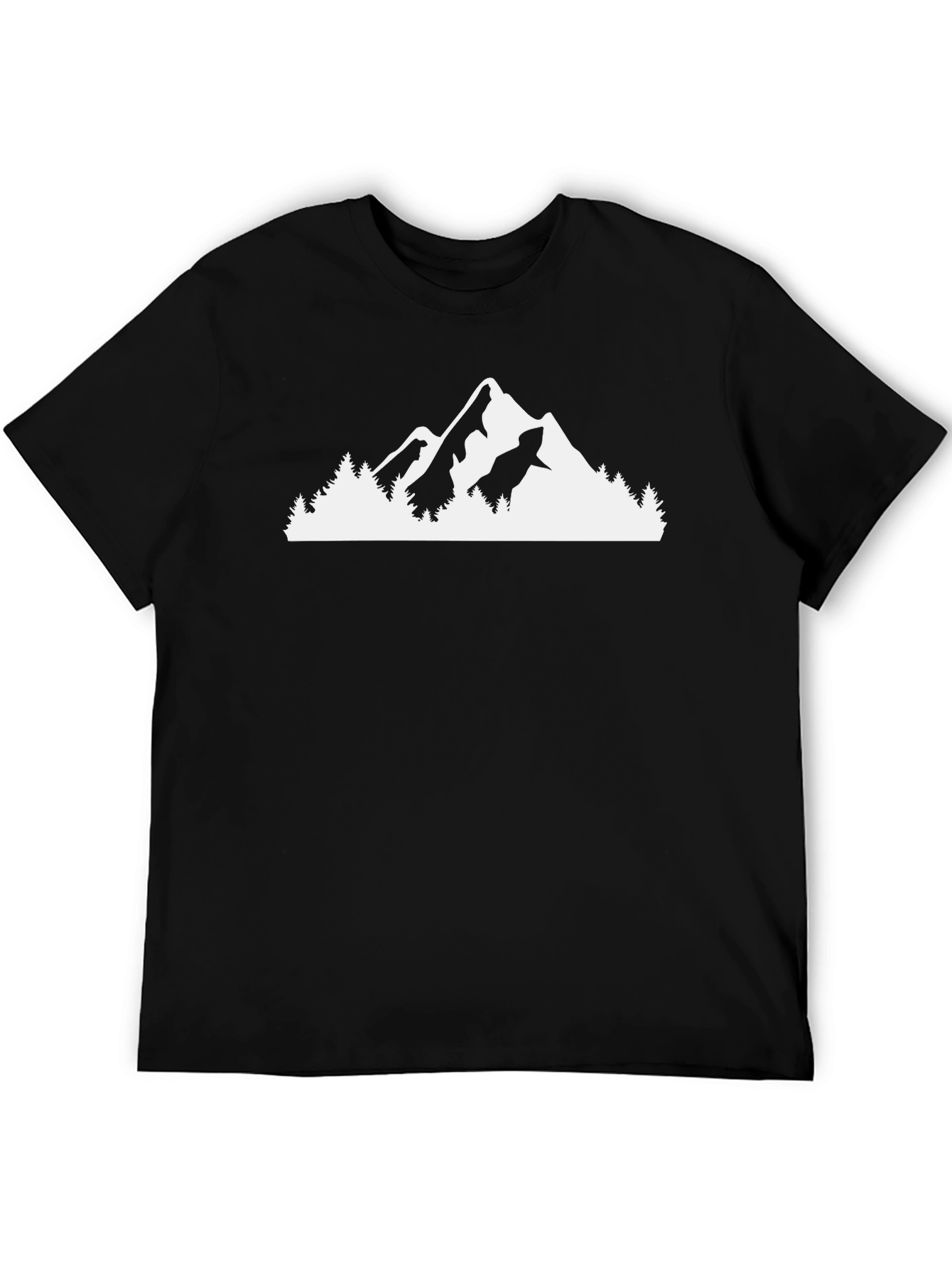 Camiseta Negra con Diseño de Montaña y Bosque