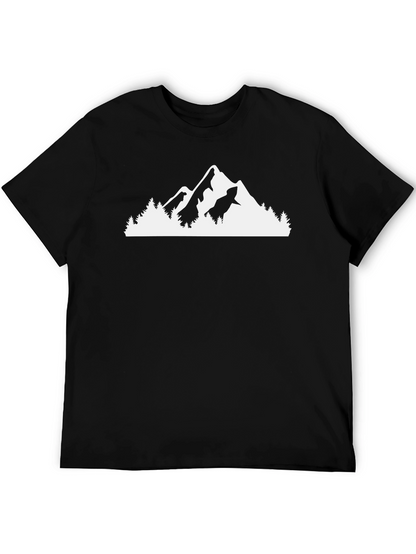 Camiseta Negra con Diseño de Montaña y Bosque