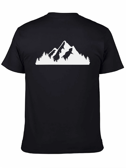 Camiseta Negra con Diseño de Montaña y Bosque