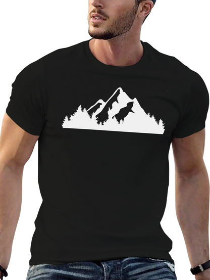 Camiseta Negra con Diseño de Montaña y Bosque