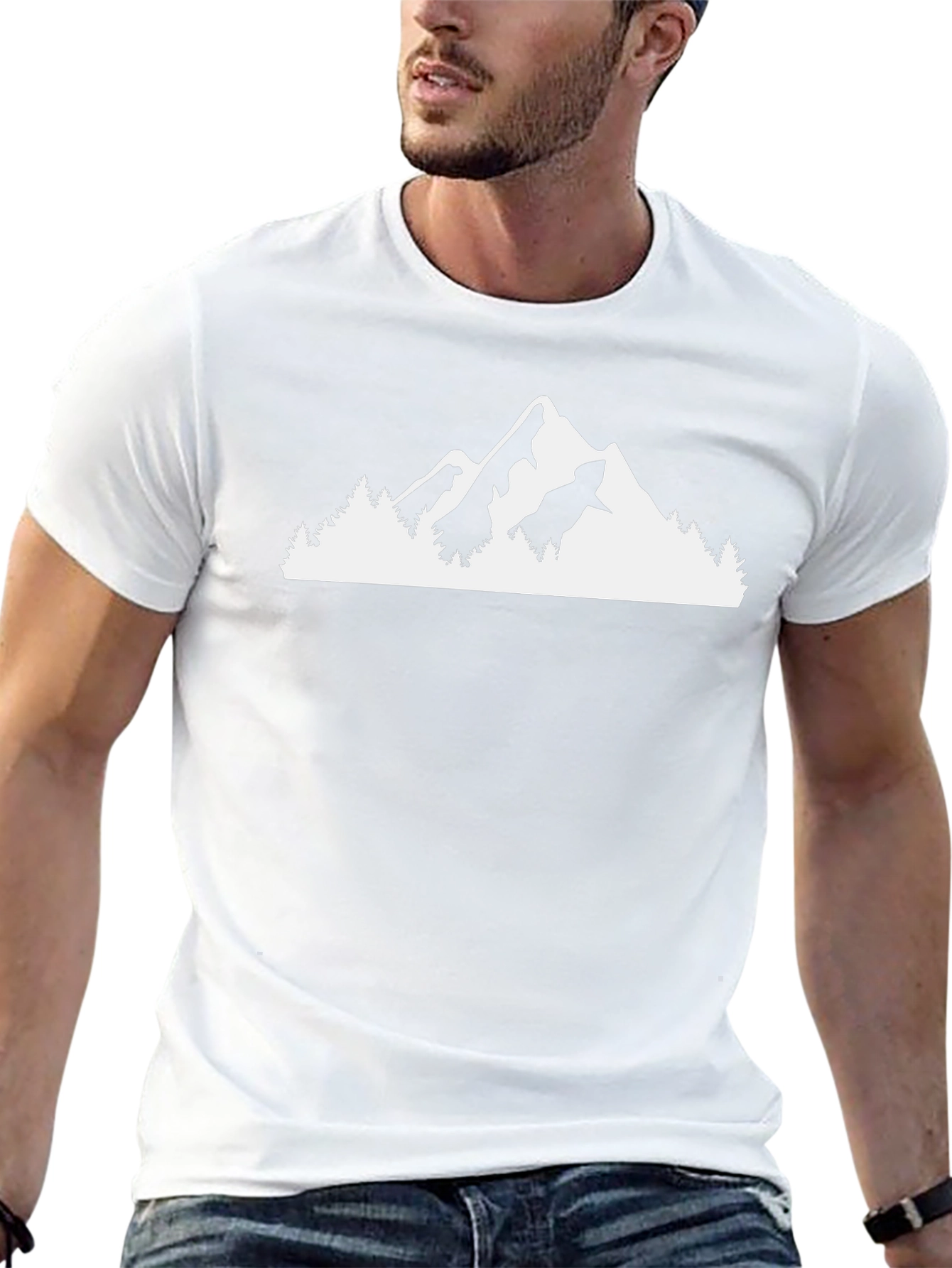 Camiseta Negra con Diseño de Montaña y Bosque