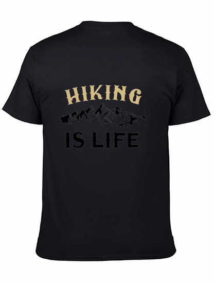 Camiseta Negra Hiking is Life para Aventureros