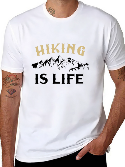Camiseta Negra Hiking is Life para Aventureros