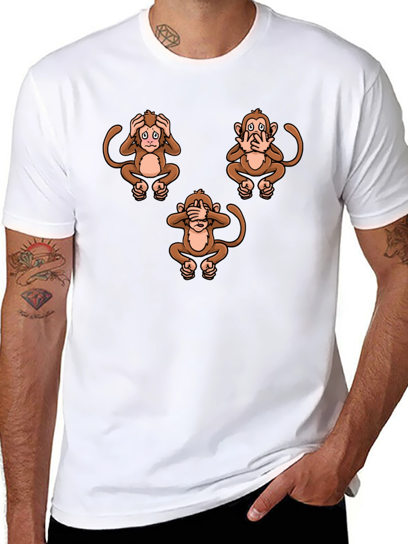 Camiseta Hombre Diseño Gráfico Monos Sabios
