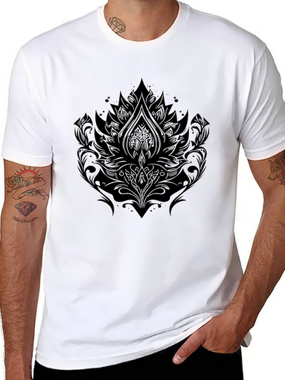 Camiseta Negra Hombre con Diseño Floral