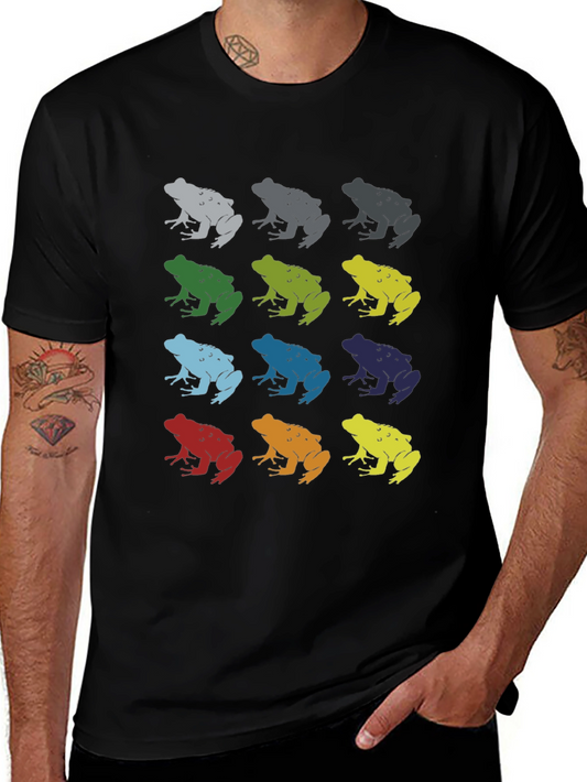 Camiseta Negra con Diseño de Ranas Coloridas