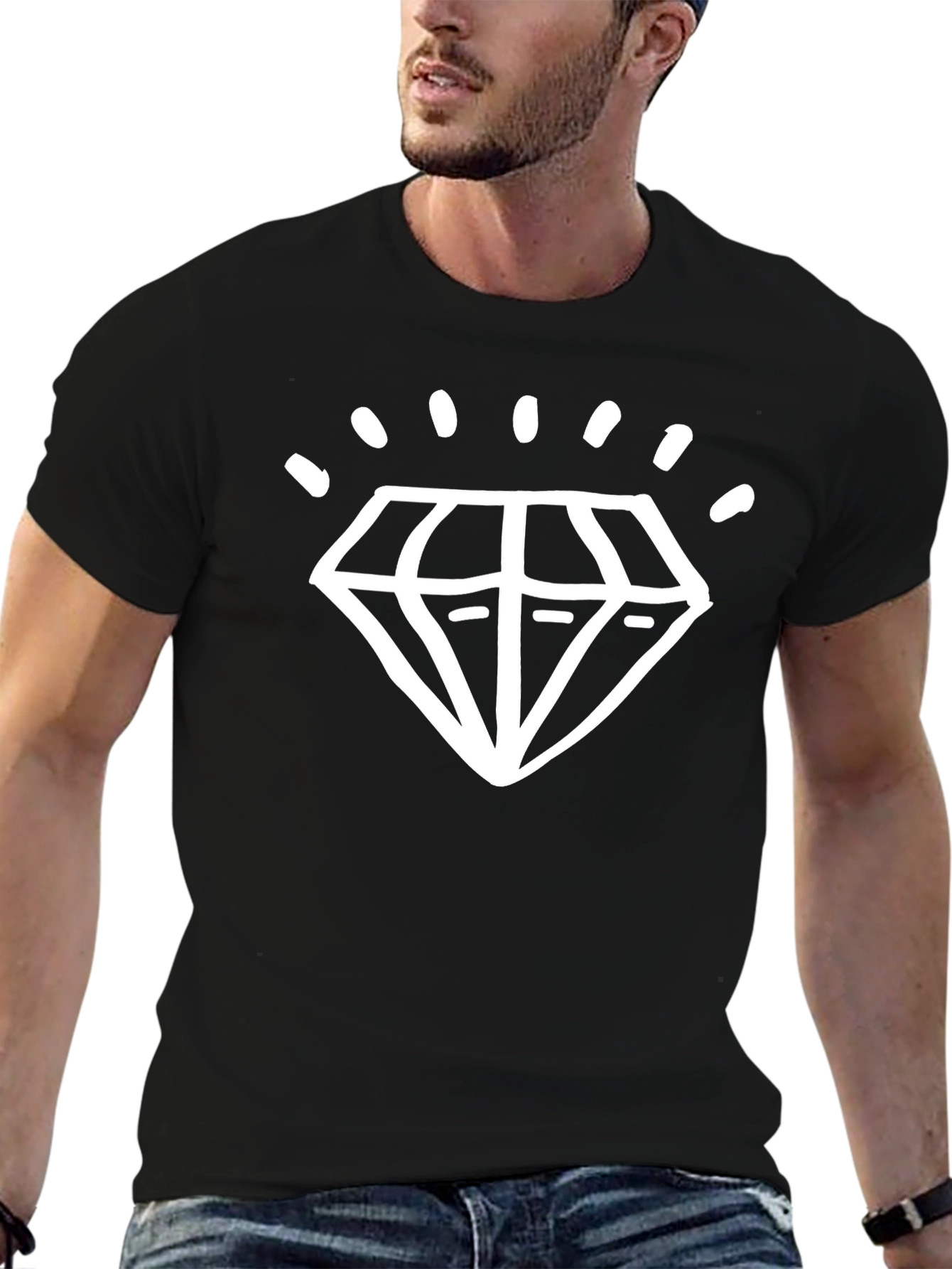 Camiseta Negra con Diseño de Diamante Brillante