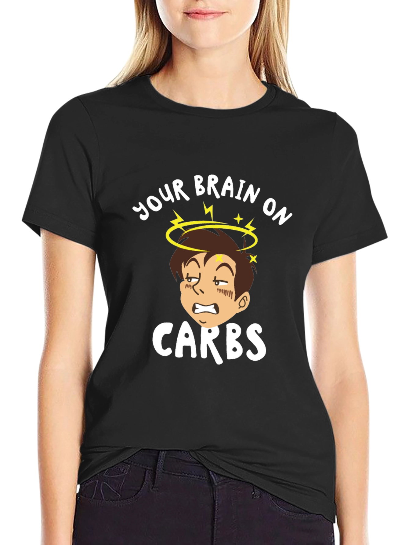 Camiseta Negra Tu Cerebro con Carbohidratos