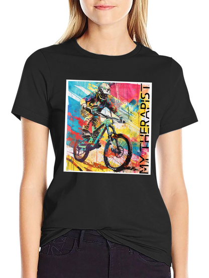 Camiseta Negra My Therapist para Bicicleta de Montaña