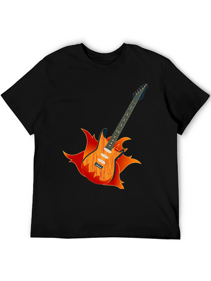 Camiseta Negra con Diseño de Guitarra en Llamas