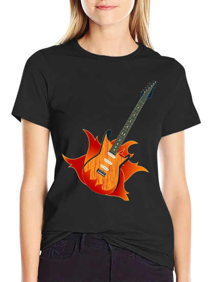 Camiseta Negra con Diseño de Guitarra en Llamas