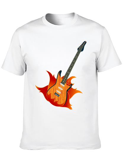Camiseta Negra con Diseño de Guitarra en Llamas