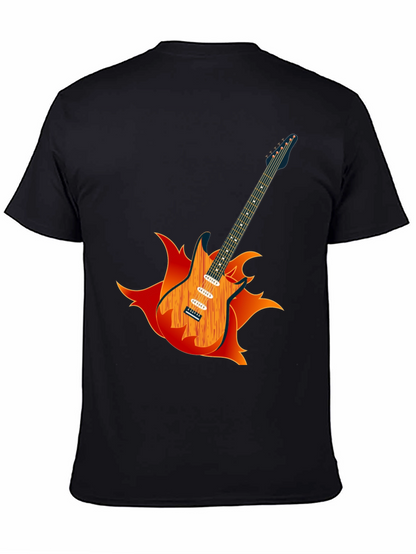 Camiseta Negra con Diseño de Guitarra en Llamas
