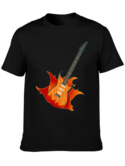 Camiseta Negra con Diseño de Guitarra en Llamas