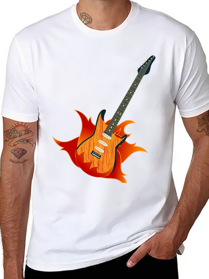 Camiseta Negra con Diseño de Guitarra en Llamas