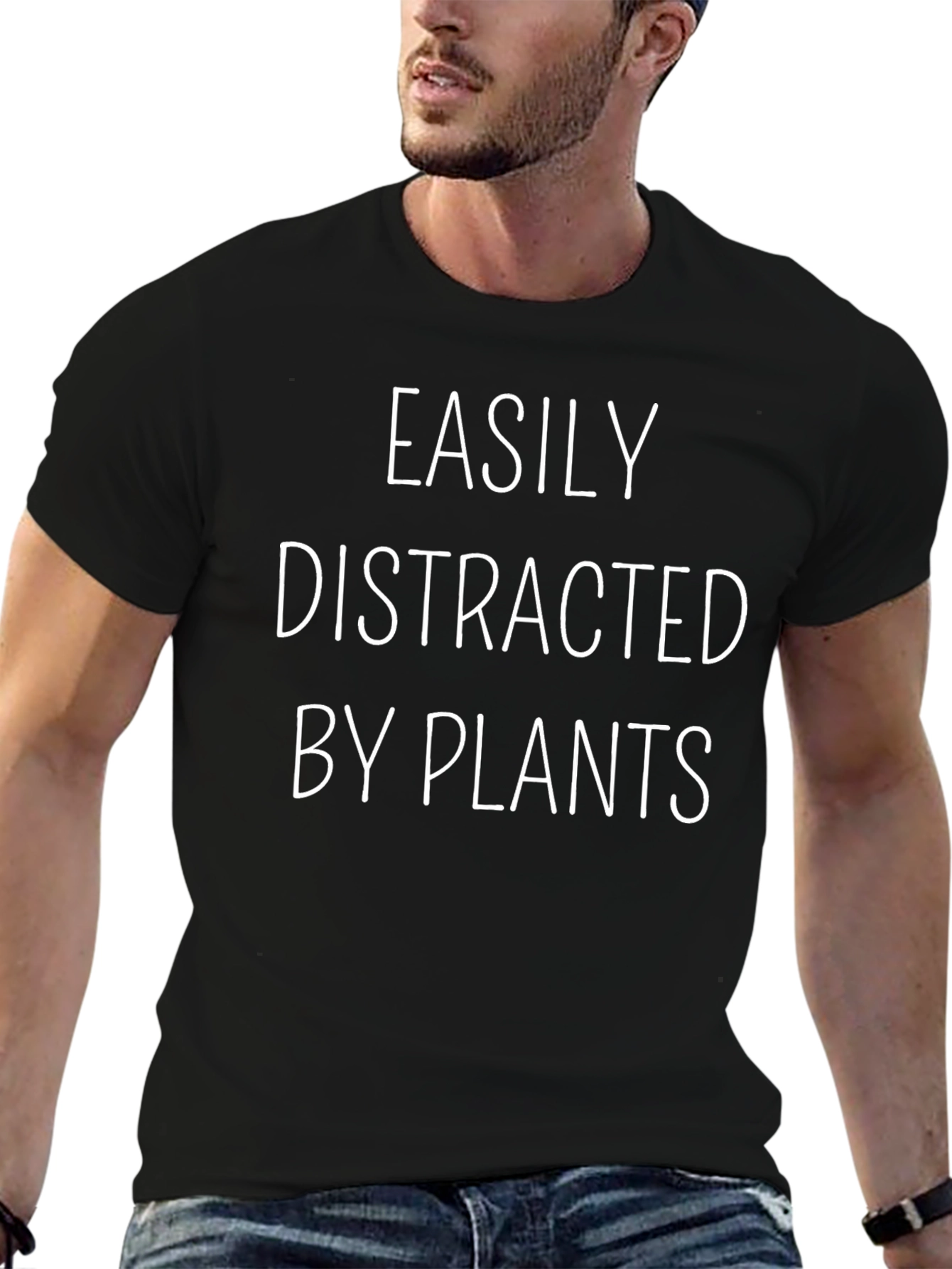 Camiseta Negra: Fácilmente Distraído por las Plantas