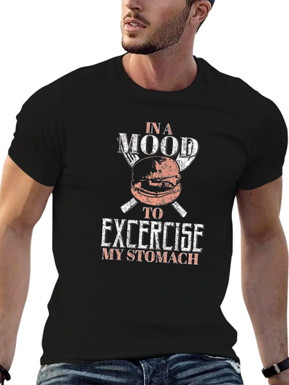 Camiseta Negra Hombre Humor Comida Excercise My Stomach