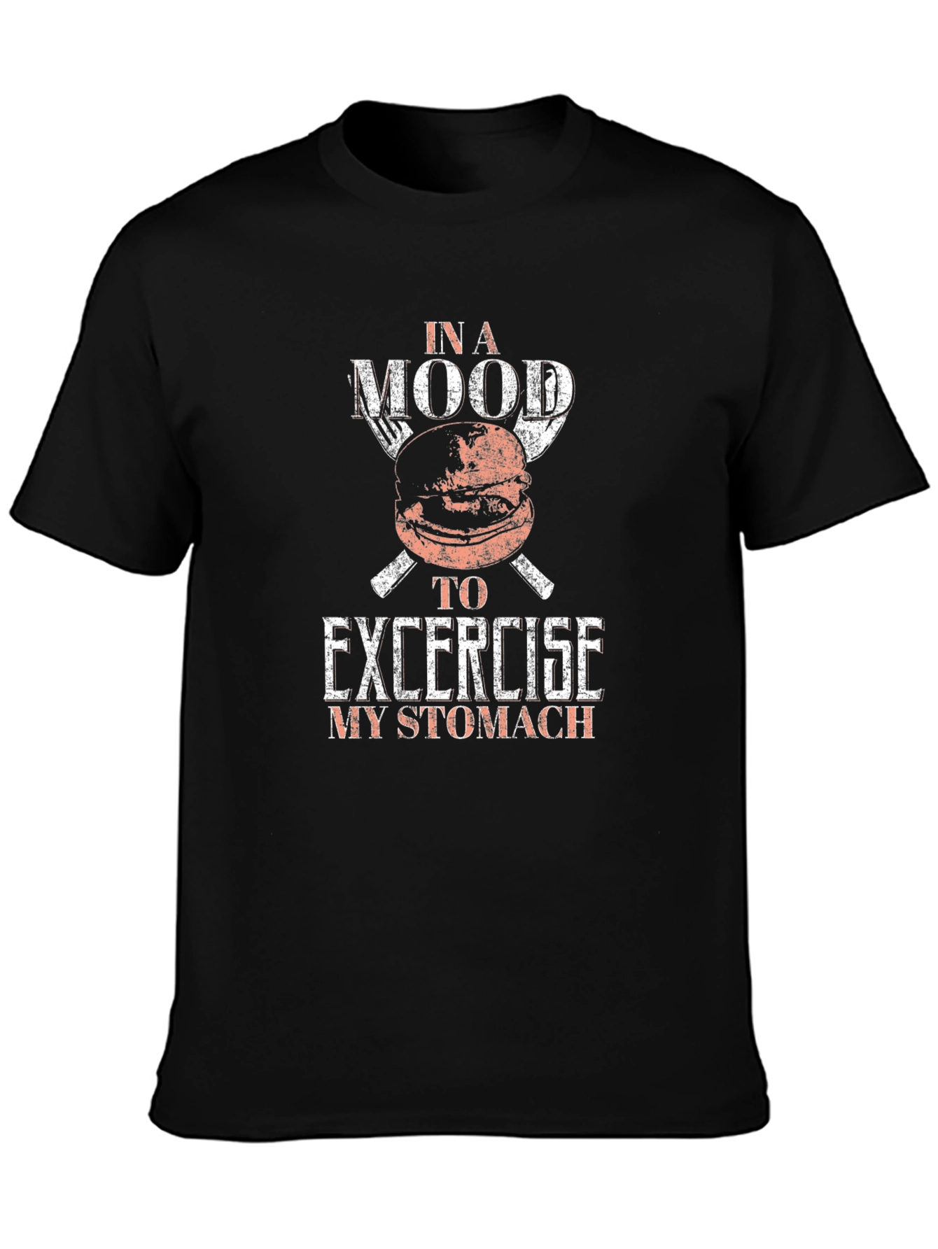 Camiseta Negra Hombre Humor Comida Excercise My Stomach
