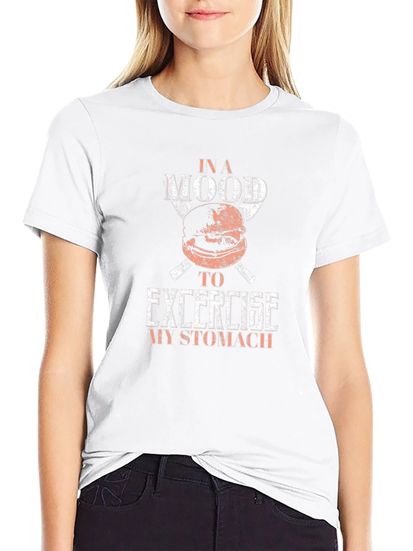 Camiseta Negra Hombre Humor Comida Excercise My Stomach