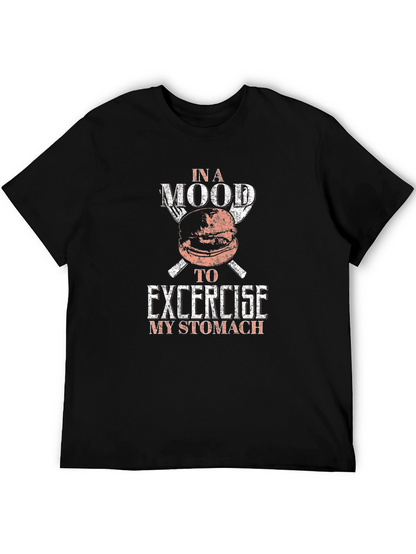 Camiseta Negra Hombre Humor Comida Excercise My Stomach