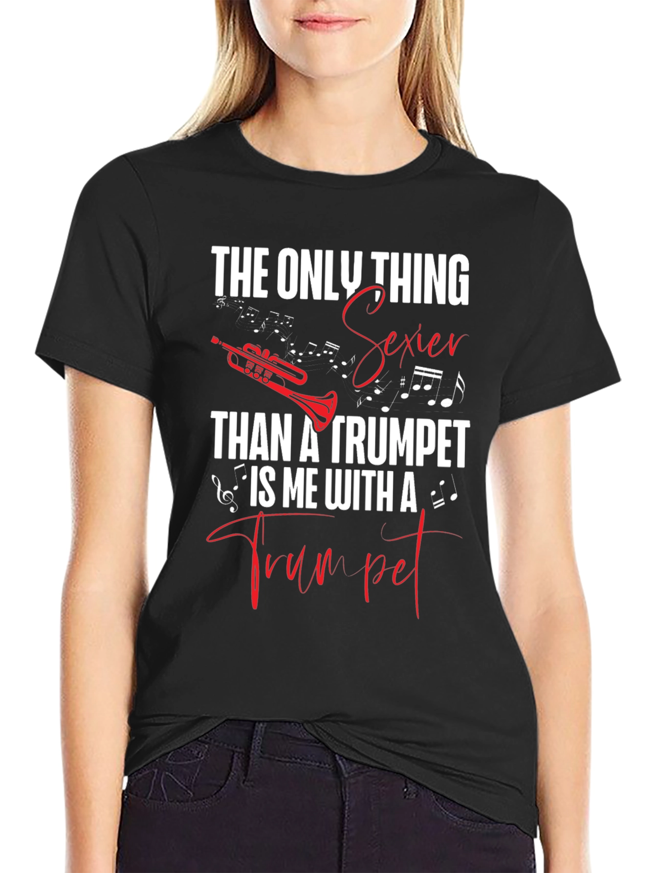 Camiseta Negra con Diseño de Trompeta Sexy