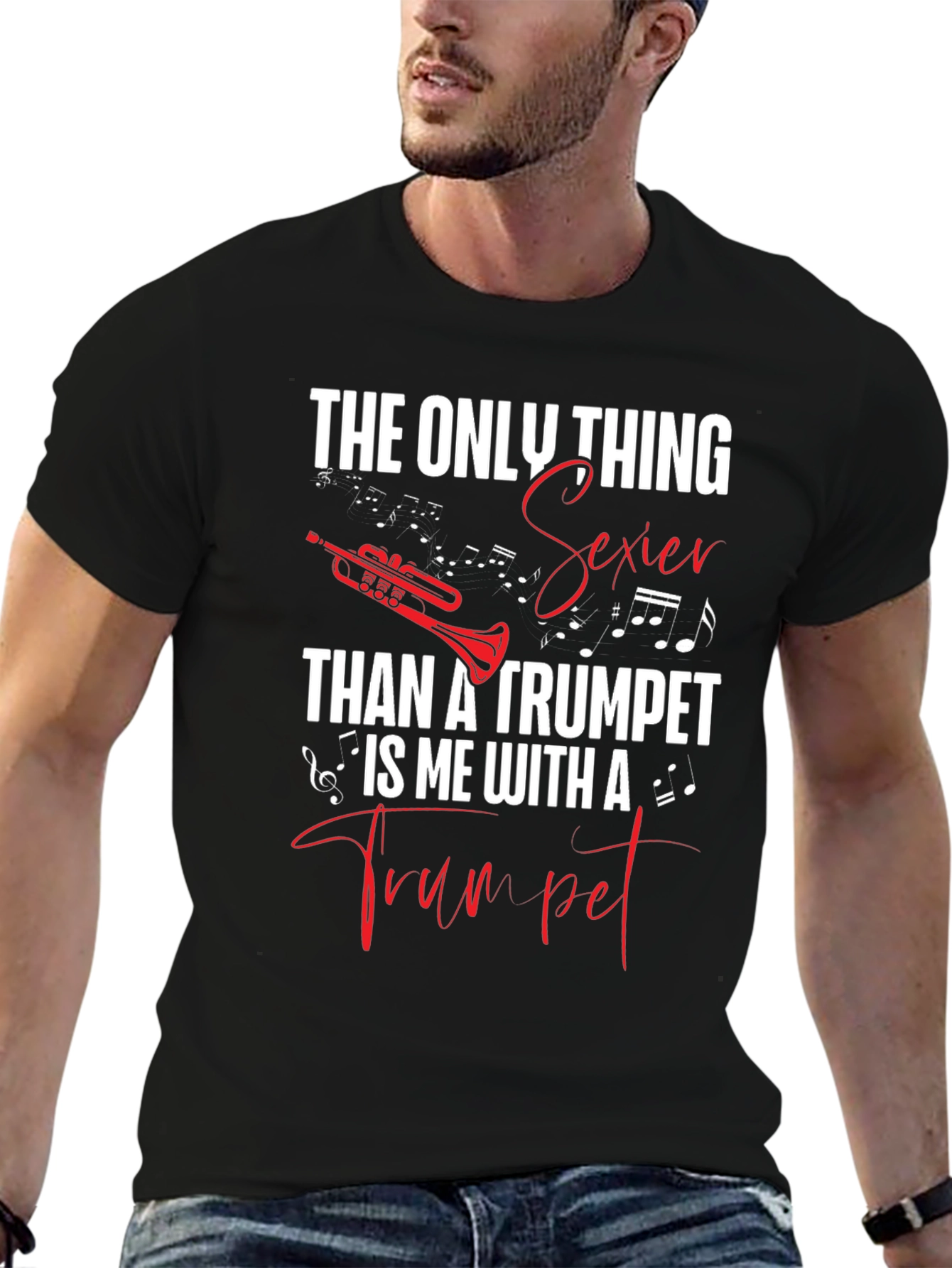 Camiseta Negra con Diseño de Trompeta Sexy