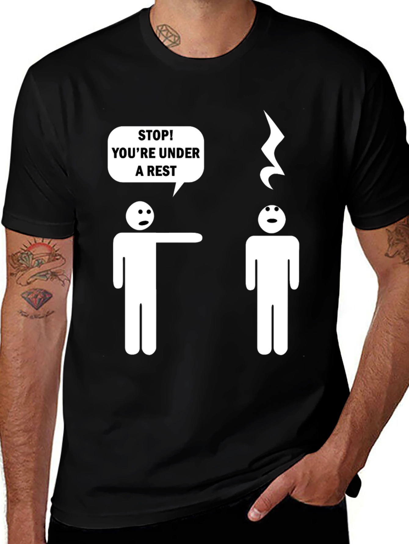 Camiseta Negra Humor Musical Bajo Arresto