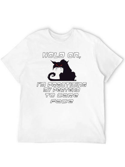 Camiseta Negra Hold On con Gato Sarcástico