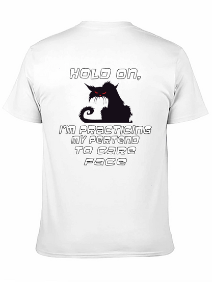 Camiseta Negra Hold On con Gato Sarcástico
