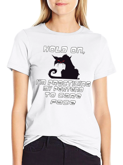 Camiseta Negra Hold On con Gato Sarcástico