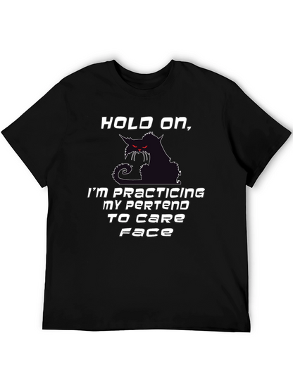 Camiseta Negra Hold On con Gato Sarcástico