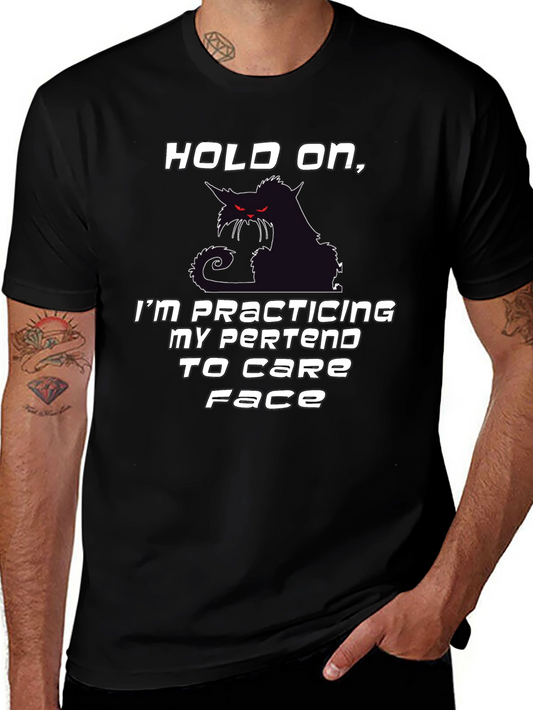 Camiseta Negra Hold On con Gato Sarcástico